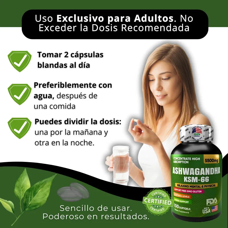Ultra Ashwagandha 5500mg 🎯 Controla el Estrés y Duerme Mejor