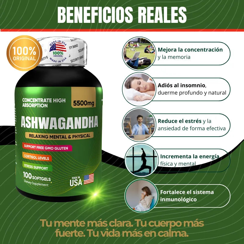 Ashwagandha 5500mg 🎯 Controla el Estrés y Duerme Mejor