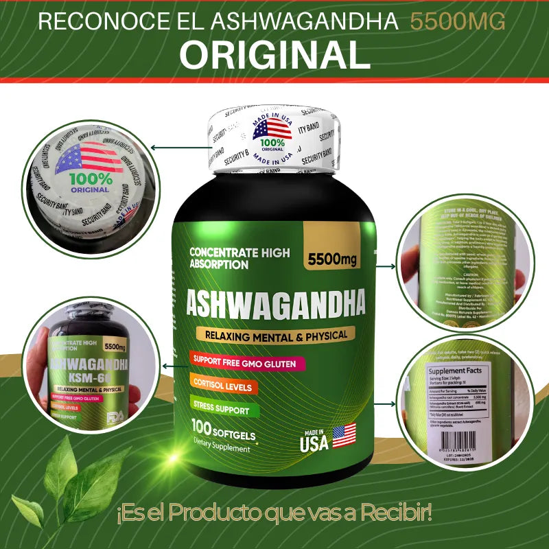 Ashwagandha 5500mg 🎯 Controla el Estrés y Duerme Mejor