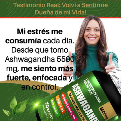 Ashwagandha 5500mg 🎯 Controla el Estrés y Duerme Mejor