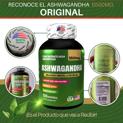Ashwagandha 5500mg 🎯 Controla el Estrés y Duerme Mejor