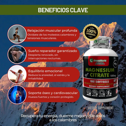 Mega Magnesium Citrate 1000mg🔥 Contra el Estrés, Calambres e Insomnio
