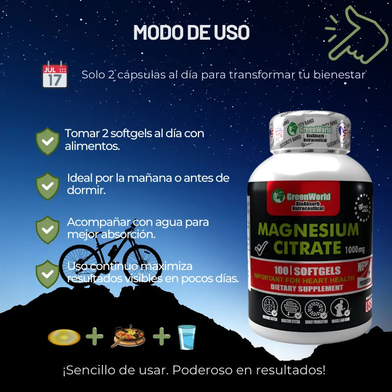 Mega Magnesium Citrate 1000mg🔥 Contra el Estrés, Calambres e Insomnio