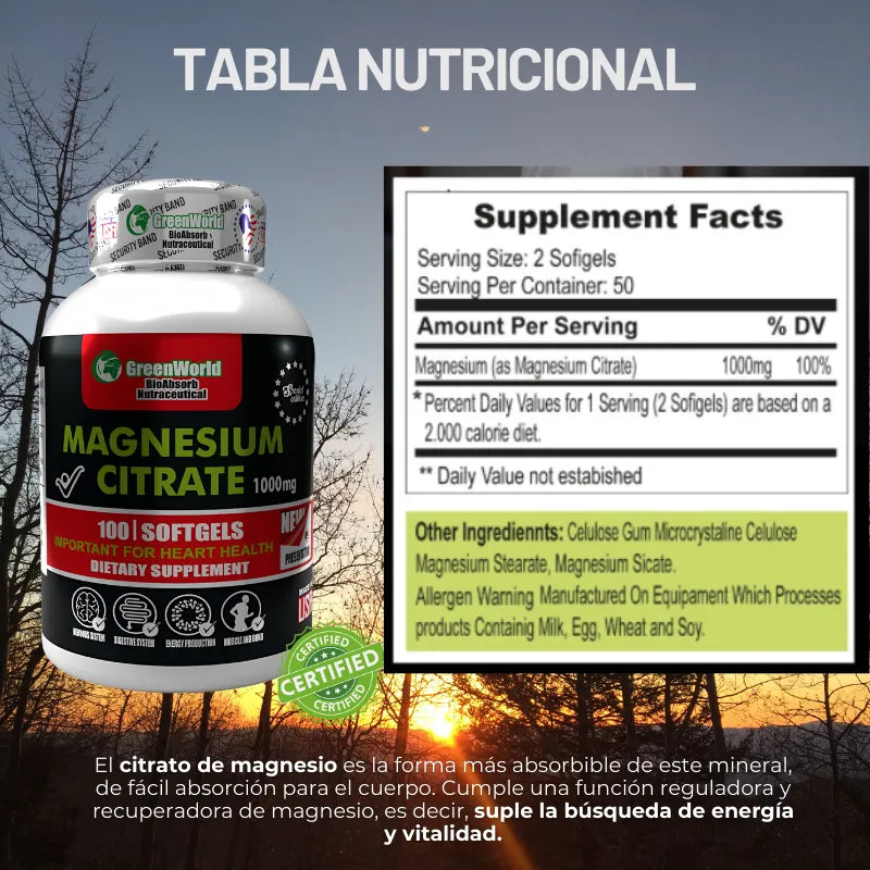 Mega Magnesium Citrate 1000mg🔥 Contra el Estrés, Calambres e Insomnio